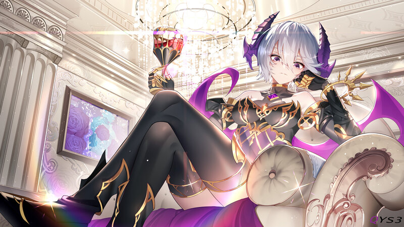 Silver-haired Character with Horns — Purple, Dramatic
