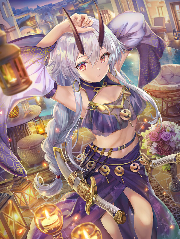 Silver-haired Character with Horns — Purple