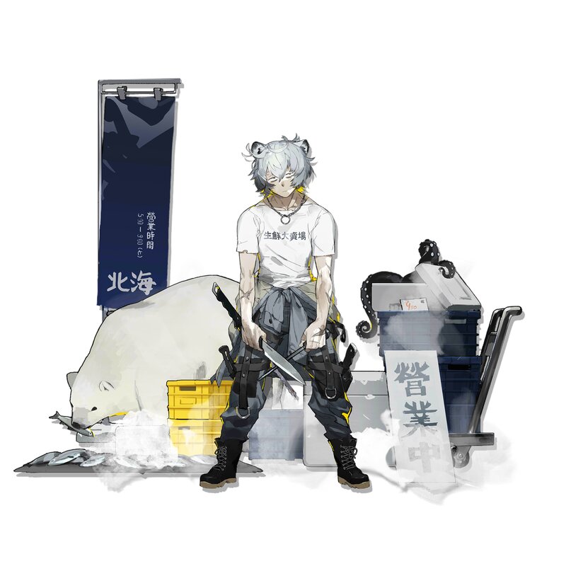 Silver-haired Character with Knives