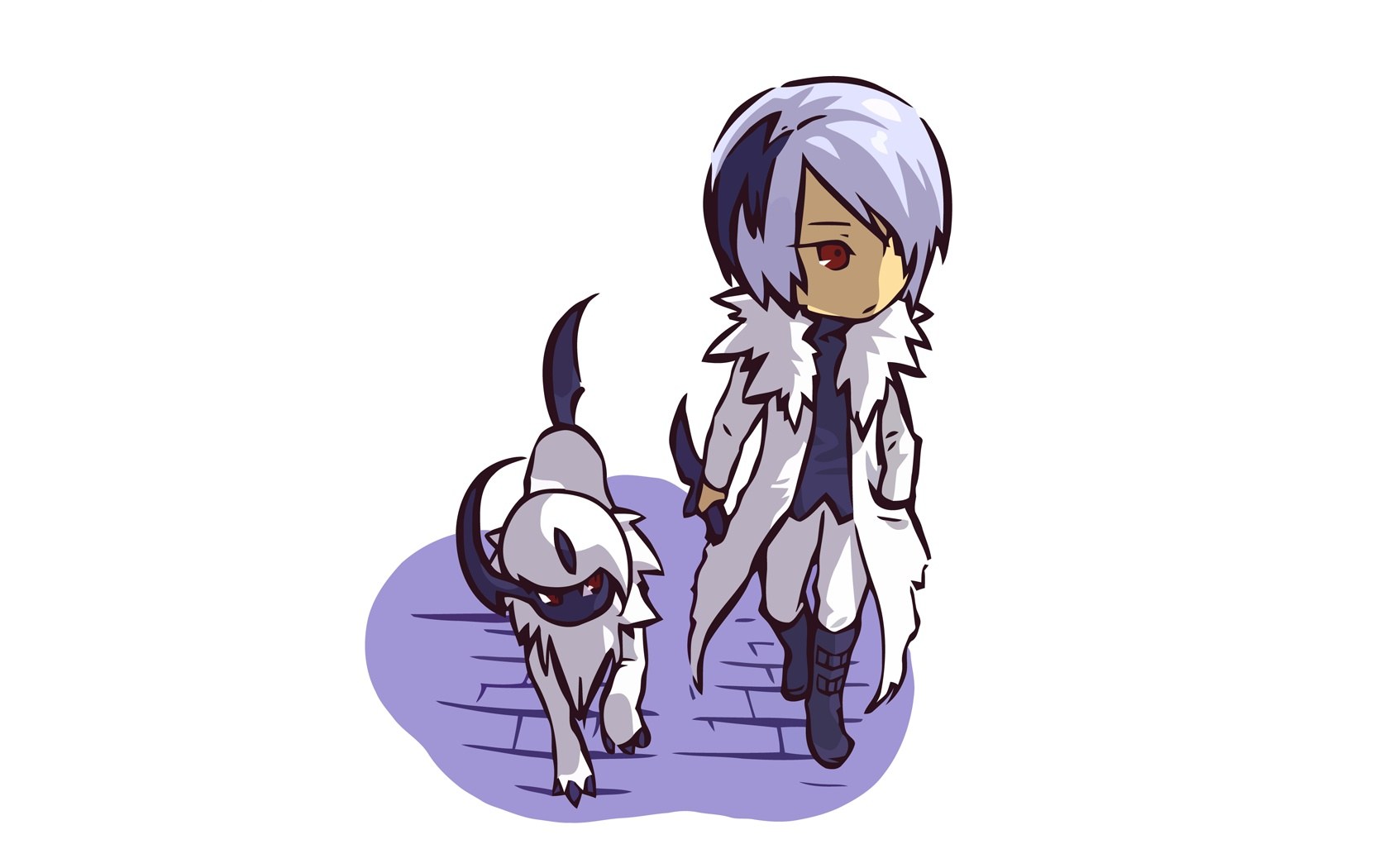 silver-haired character with pet