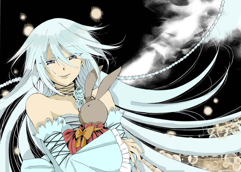 silver-haired character with rabbit