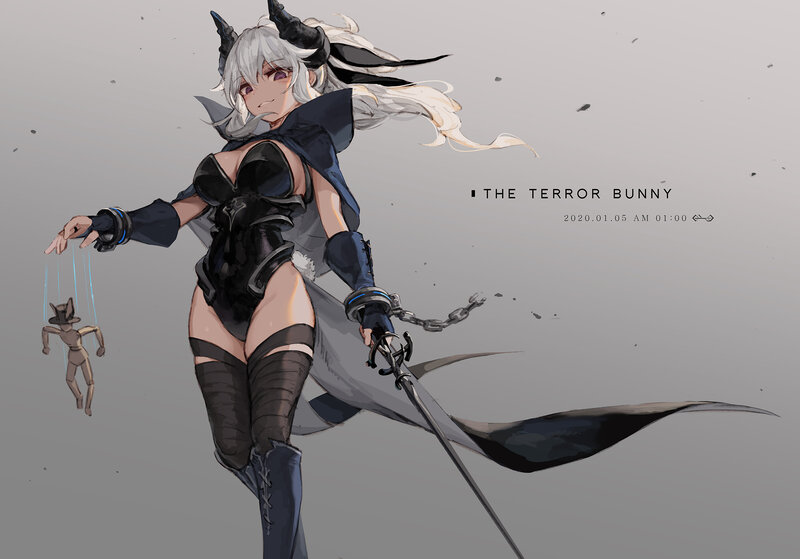 Silver-haired Character with Sword — Gray, Dramatic