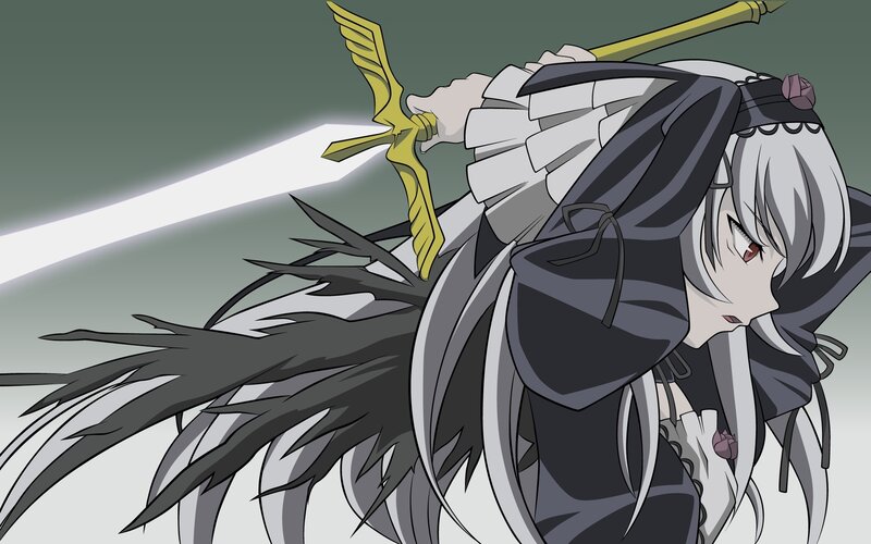 Silver-haired Character with Sword — Gray