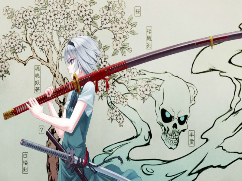 Silver-haired Character with Sword — White