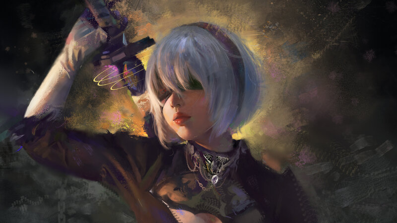 Silver-haired Character with Weapon — Black