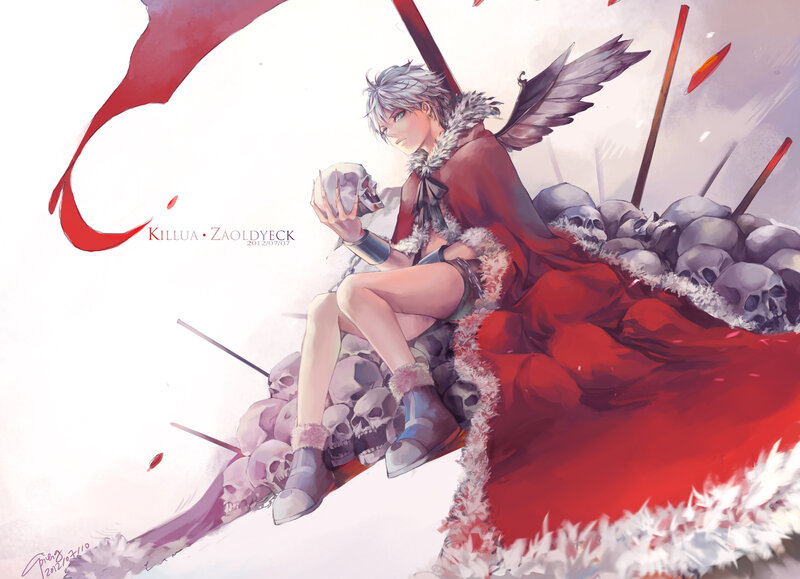 Silver-haired Character with Wings — Red, Dramatic