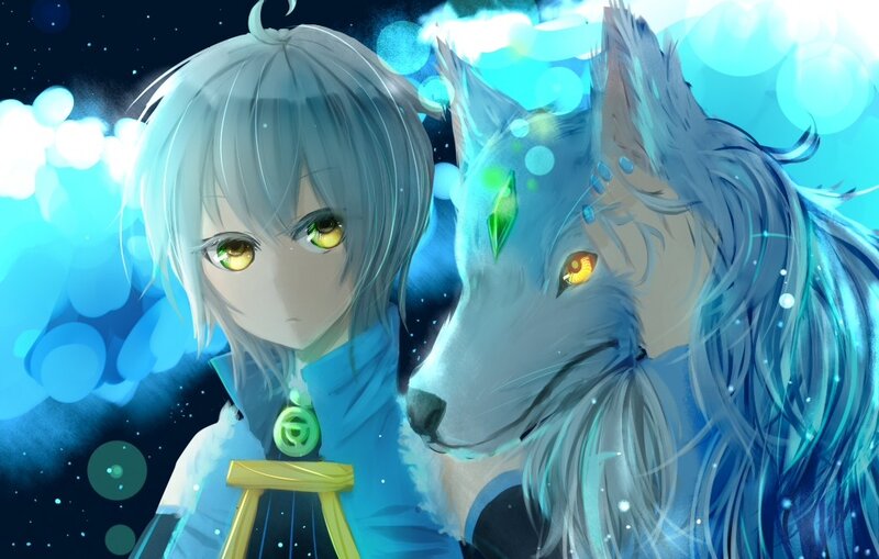 silver-haired character with wolf companion