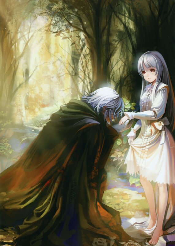 Silver-haired couple in forest