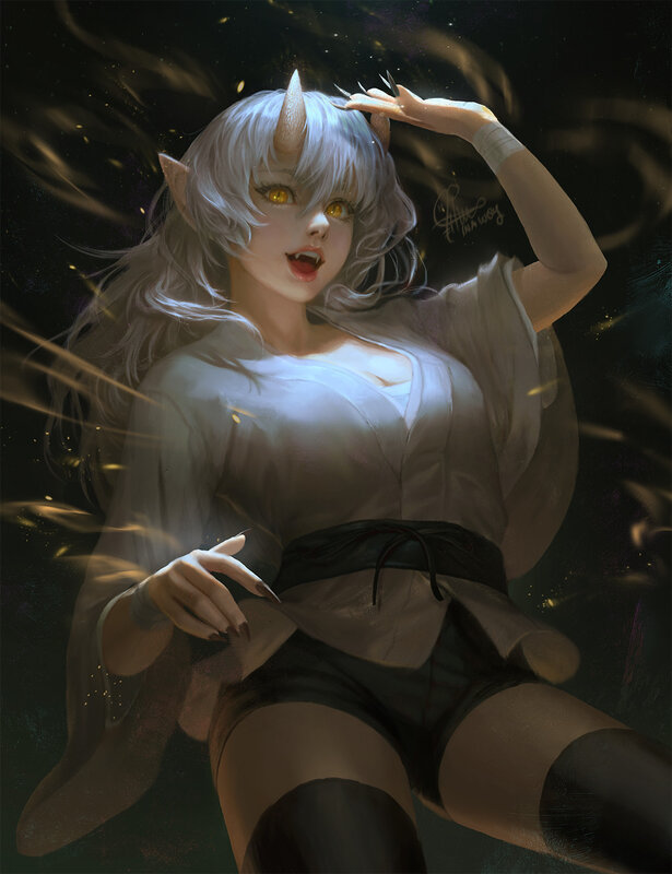 Silver-haired Demon Girl — White
