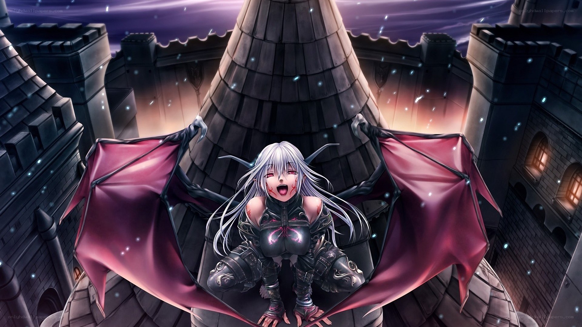 silver-haired demon on castle roof