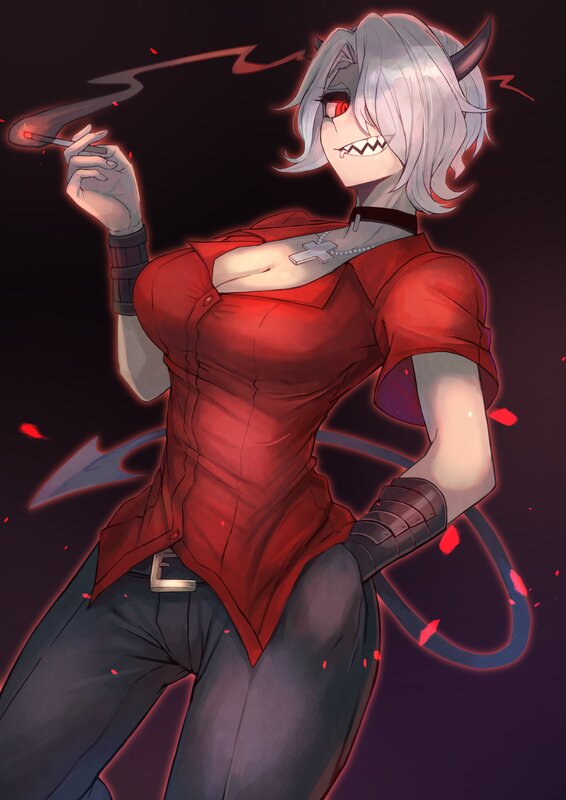 Silver-haired Demon Woman — Red, Dramatic