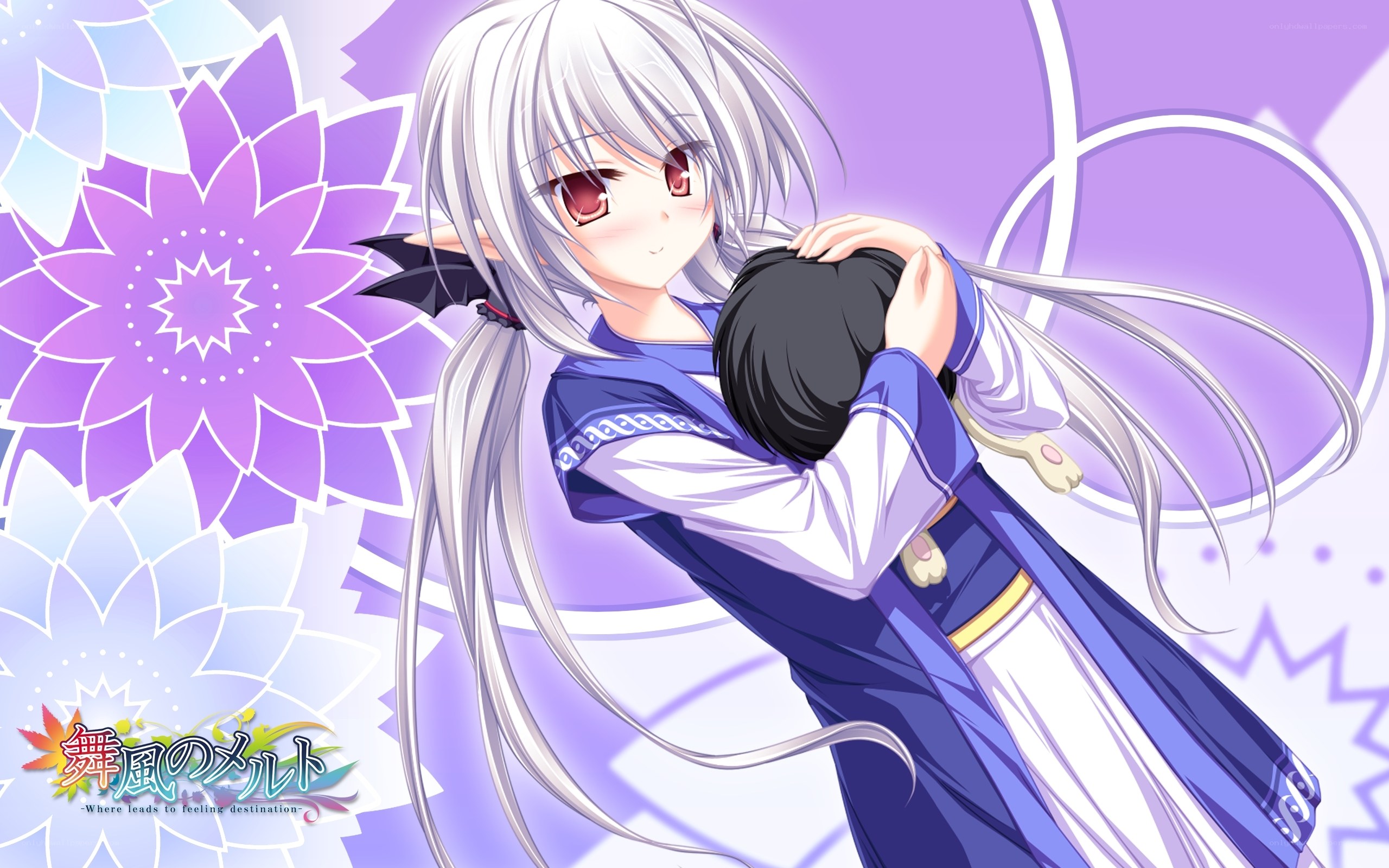 silver-haired elf hugging a child
