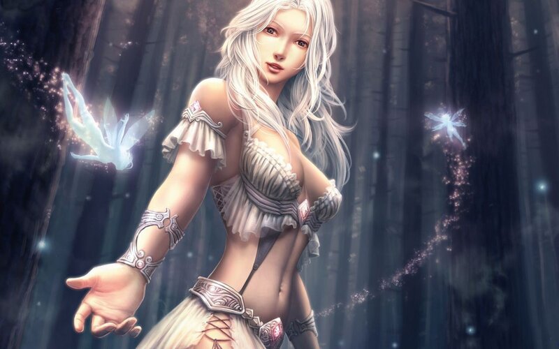 silver-haired elf in a forest