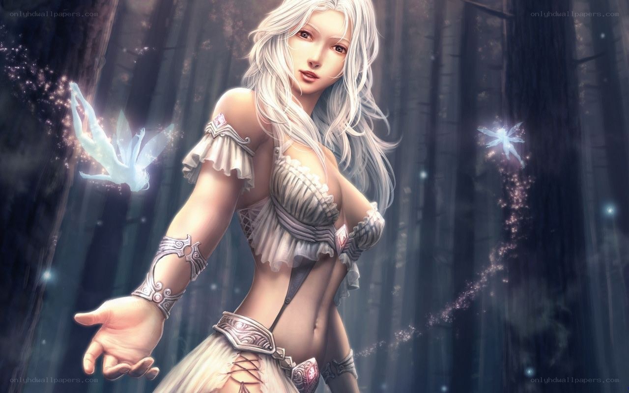 silver-haired elf in a forest