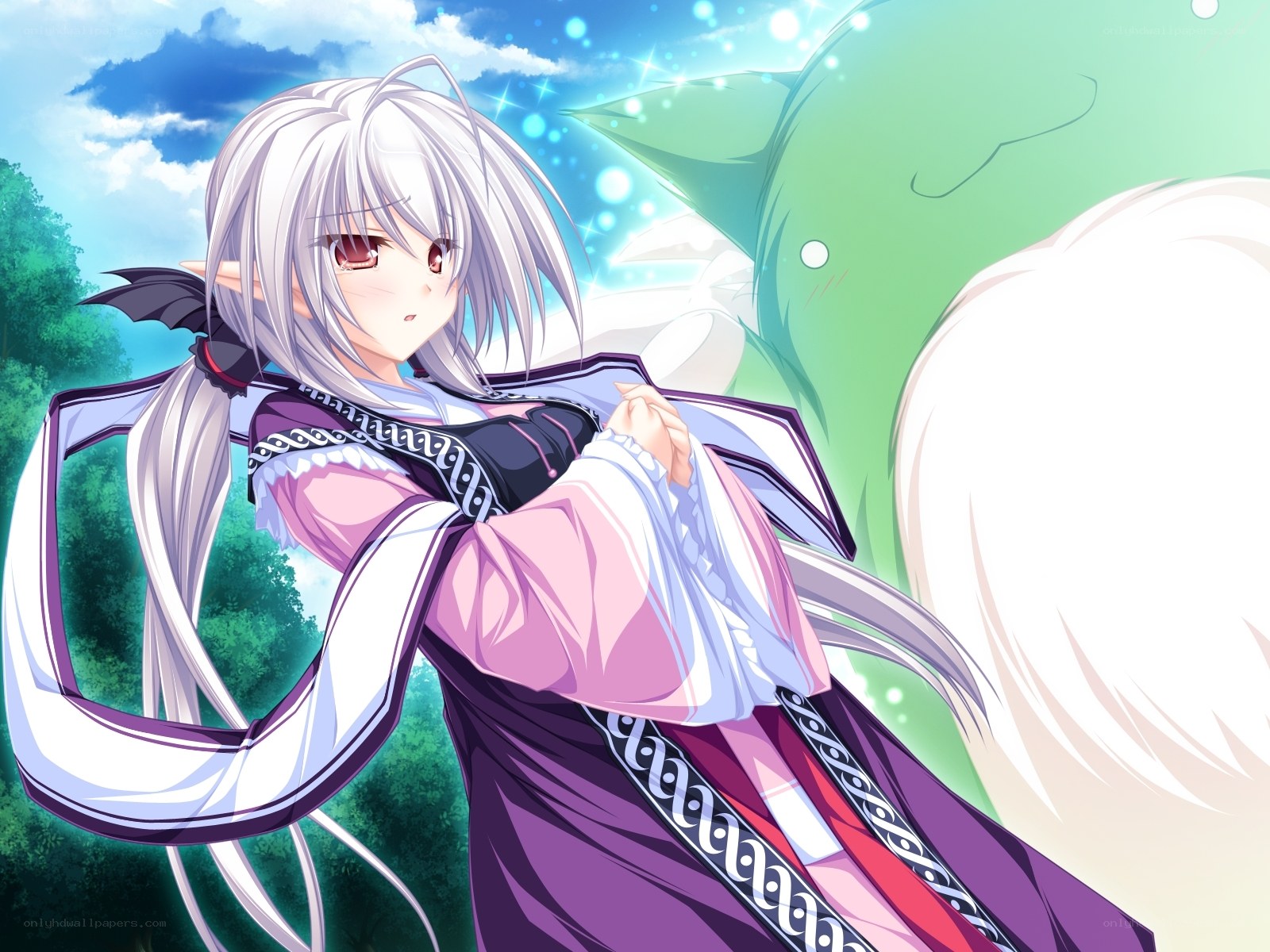 silver-haired elf in a forest