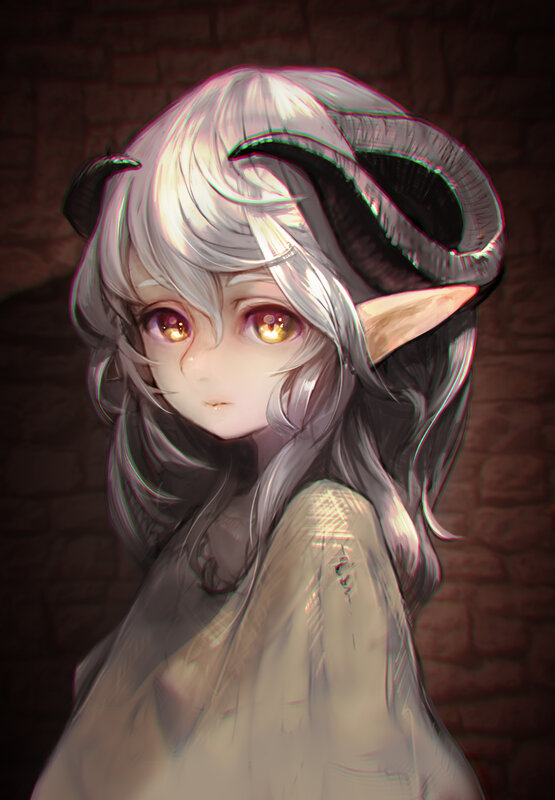 Silver-haired Elf with Horns