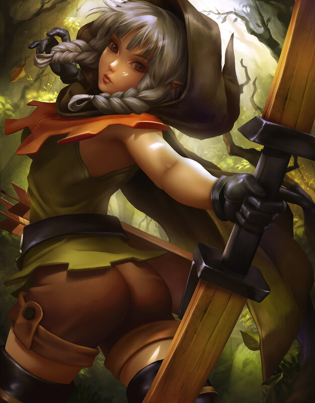 Silver-haired Elf with Sword — Green