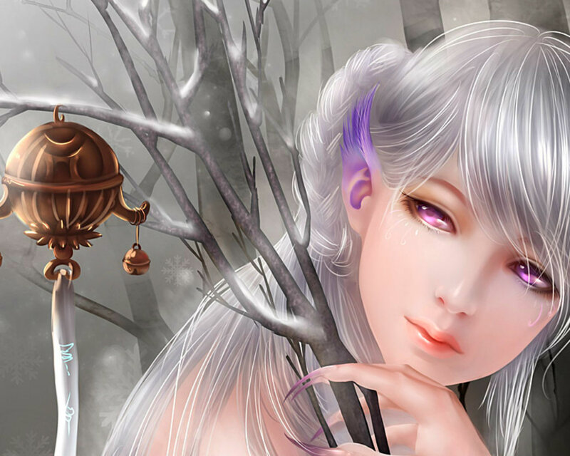 Silver-haired Elf Woman — White
