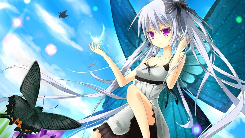silver-haired fairy with butterfly