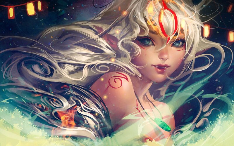silver-haired fantasy woman with glowing eyes