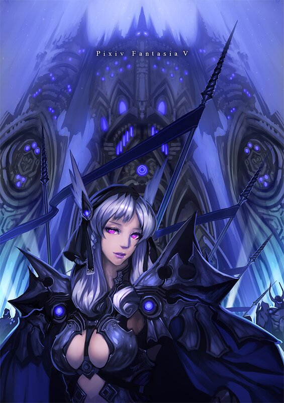 Silver-haired Female Warrior — Blue, Dramatic, Night
