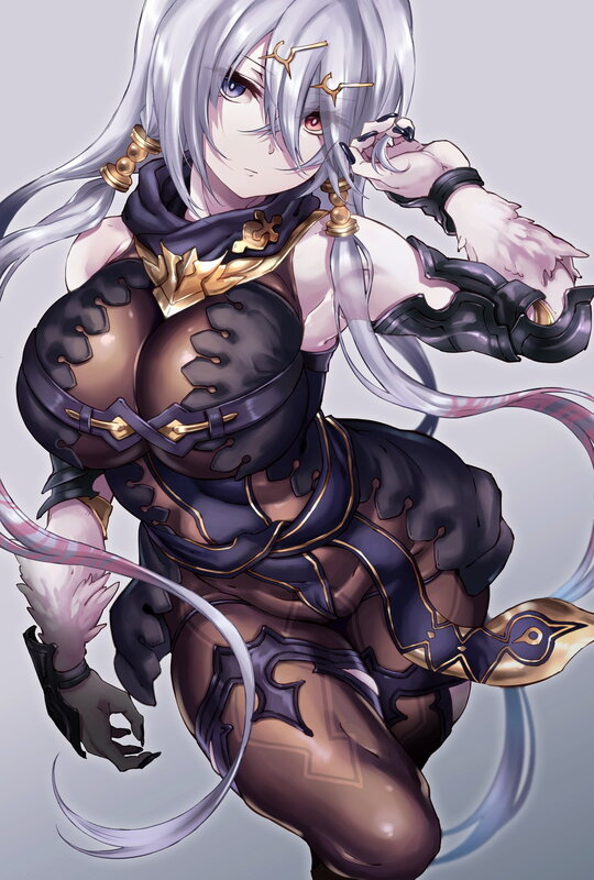 Silver-haired Female Warrior — Gray, Dramatic