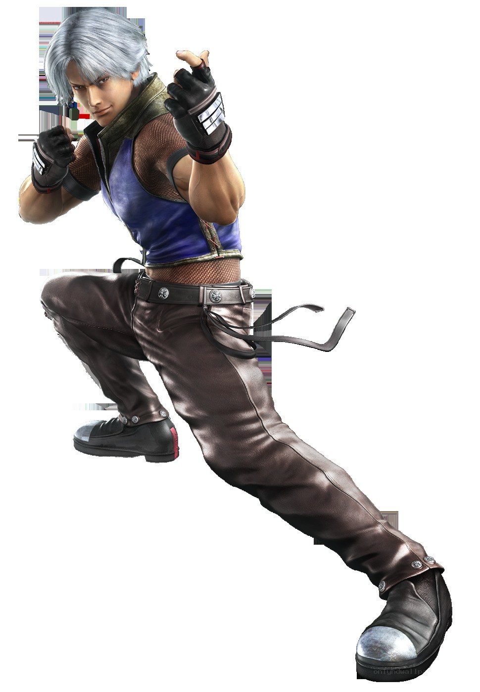 silver-haired fighter in combat stance