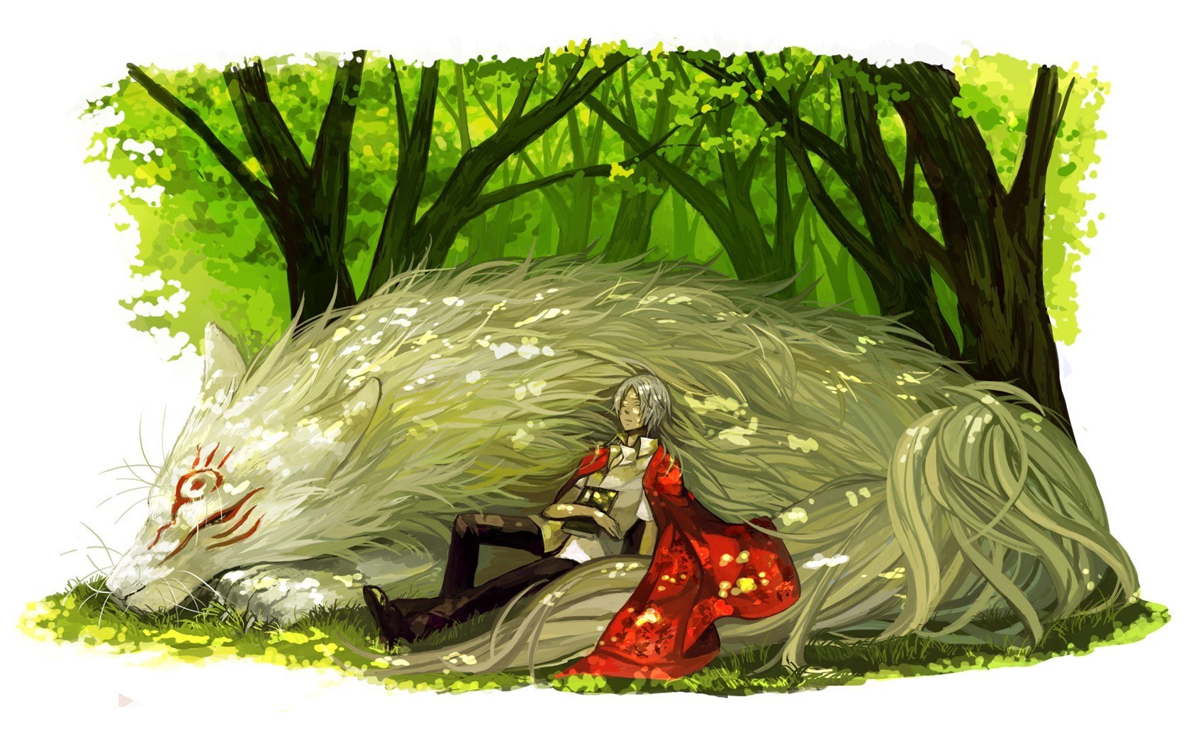 silver-haired figure with fox spirit