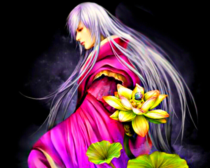 Silver-haired Figure with Lotus