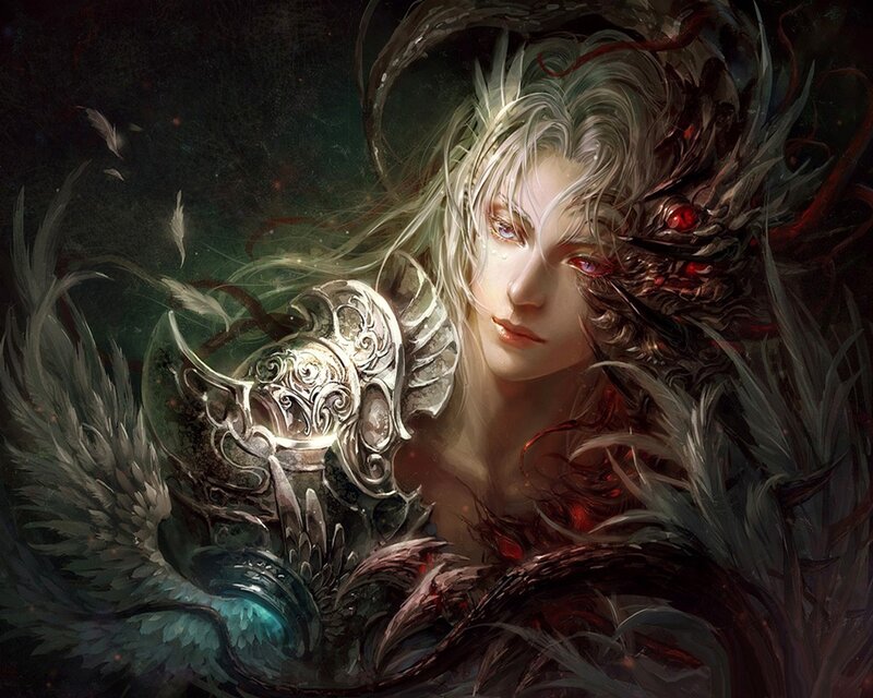 Silver-haired Figure with Wings — Black, Dramatic