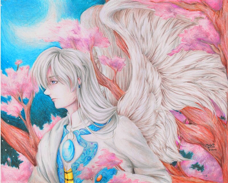 Silver-haired Figure with Wings — Pink