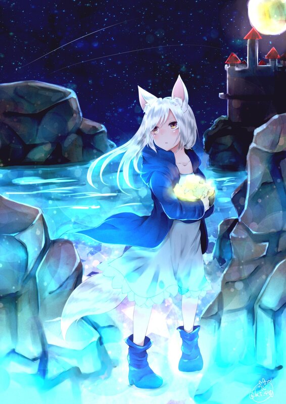Silver-haired Fox Girl — Blue, Serene