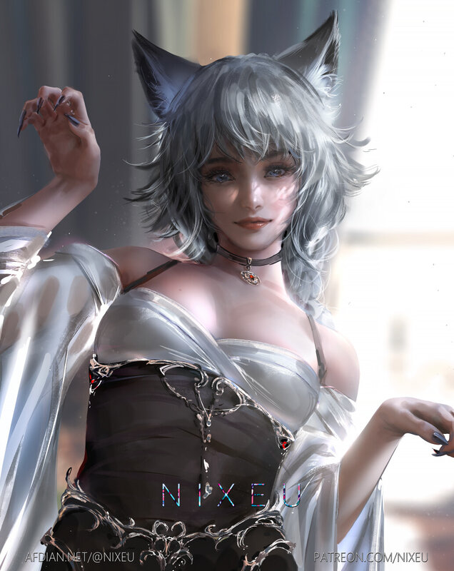 Silver-haired Fox Girl — Gray, Dramatic