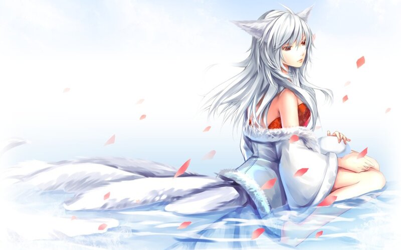 silver-haired fox girl in water