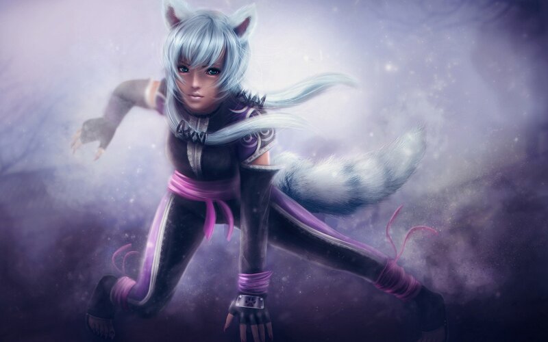 Silver-haired Fox Girl — Purple, Dramatic