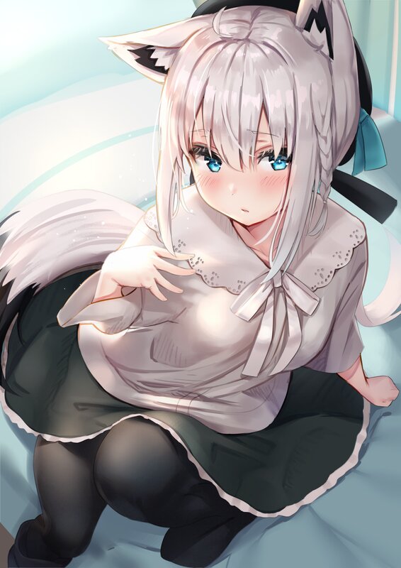 Silver-haired Fox Girl — White, Calm, Anime, Fox Ears