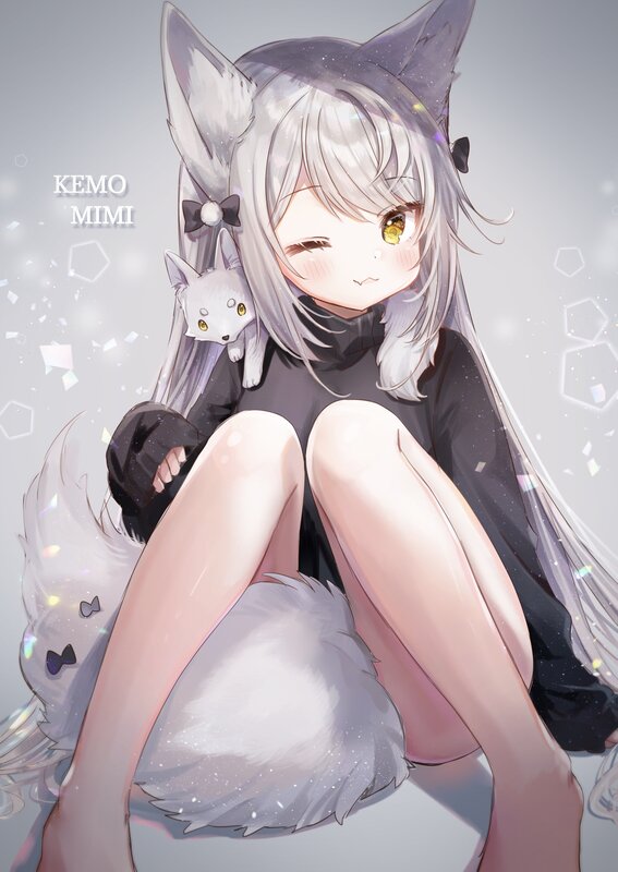 Silver-haired Fox Girl — White, Calm, Digital Art, Fox Ears