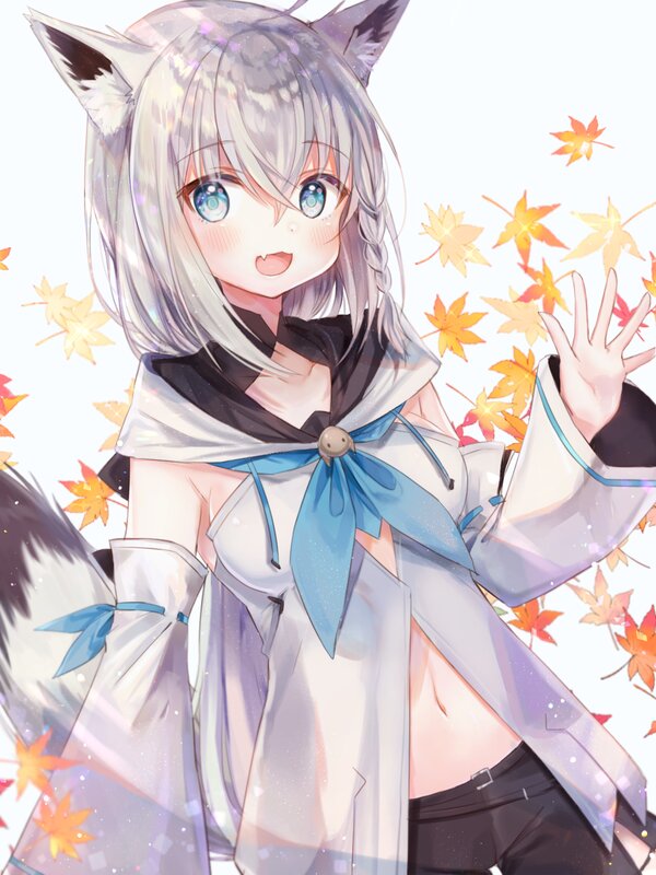 Silver-haired Fox Girl — White, Cheerful