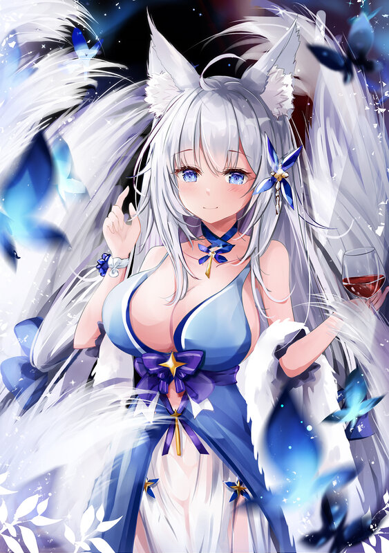 Silver-haired Fox Girl — White, Dreamy
