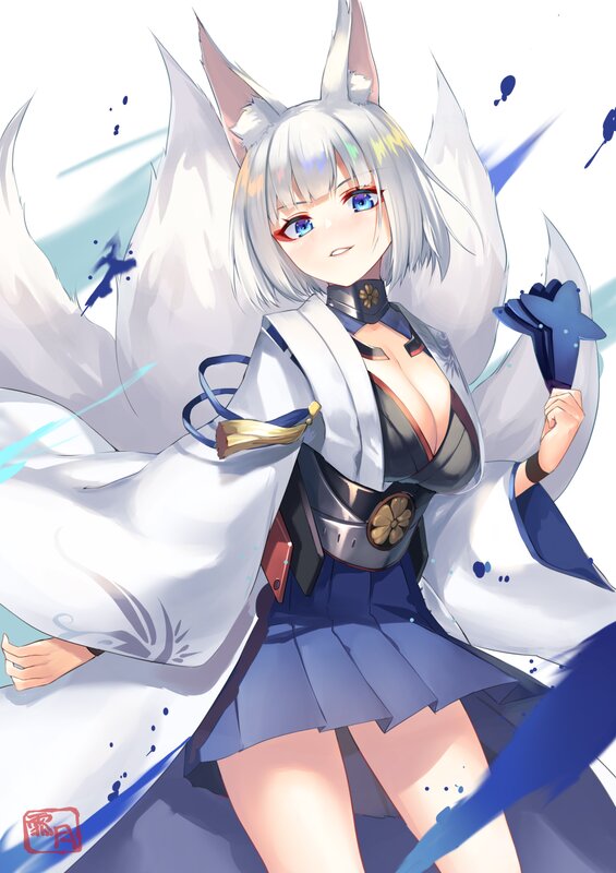 Silver-haired Fox Girl — White, Dynamic, Anime