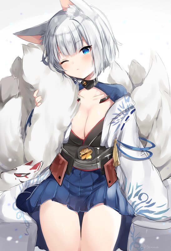 Silver-haired Fox Girl — White, Playful, Anime, Fox Ears