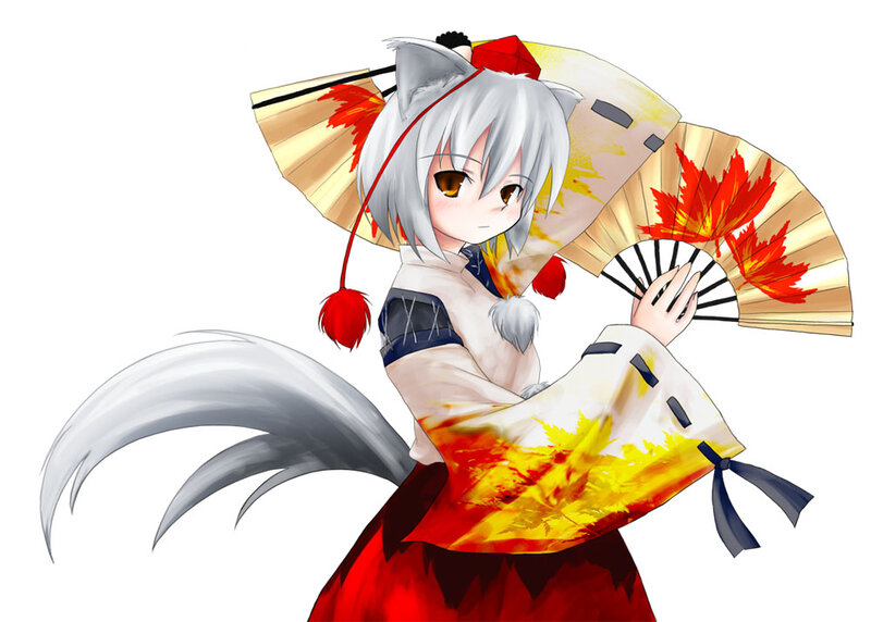 silver-haired fox girl with fans