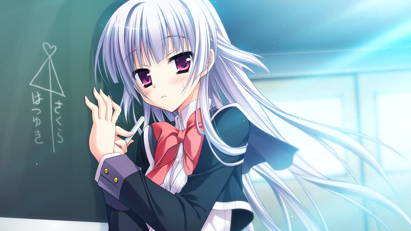 Silver-haired Girl at Chalkboard — White