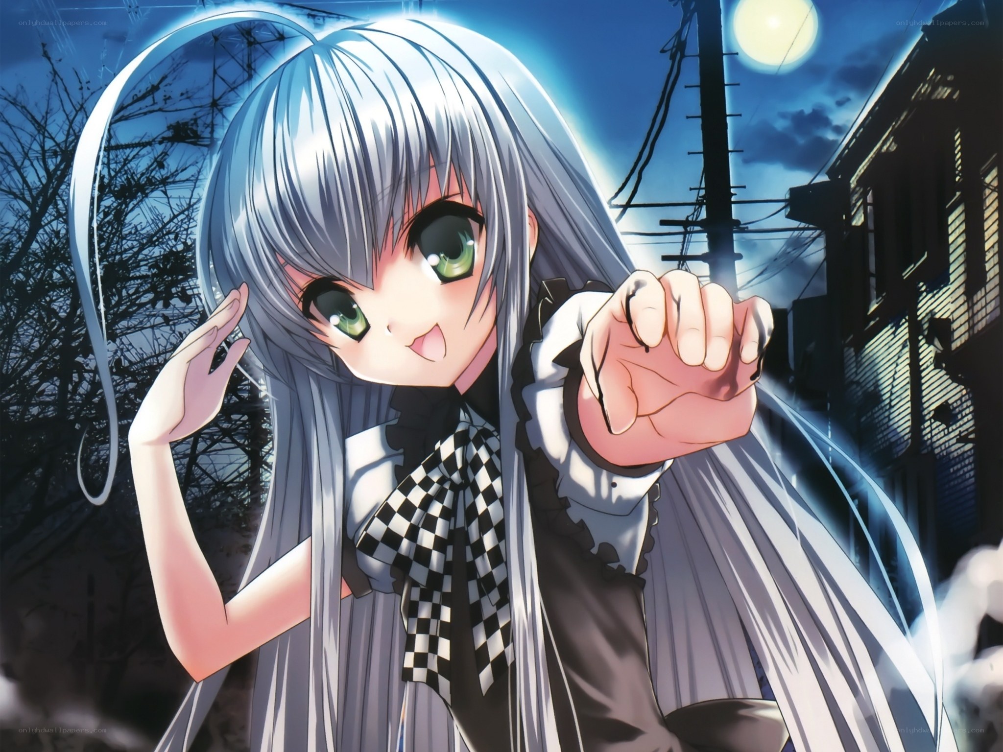 silver-haired girl at night