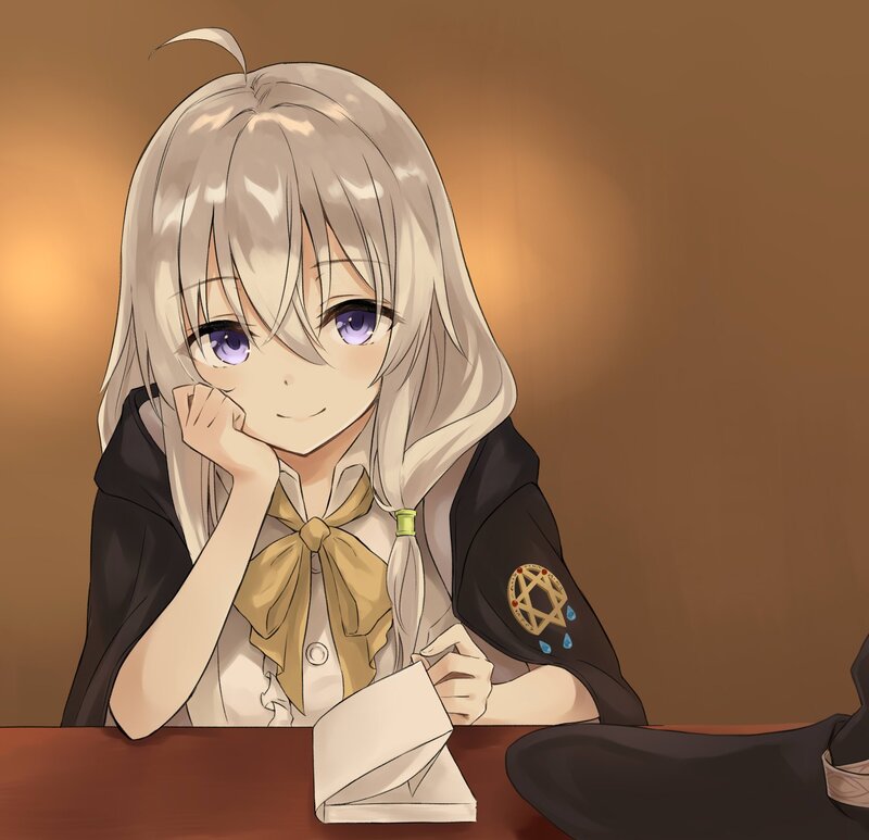 Silver-haired Girl at Table — Brown