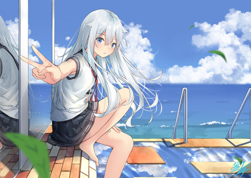 Silver-haired Girl by Pool