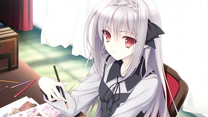 Silver-haired Girl Drawing — White