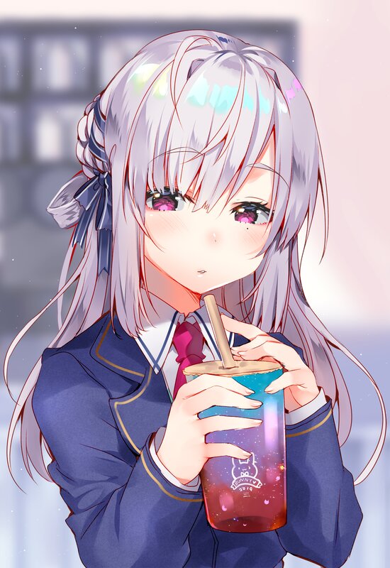 Silver-haired Girl Drinking — Purple
