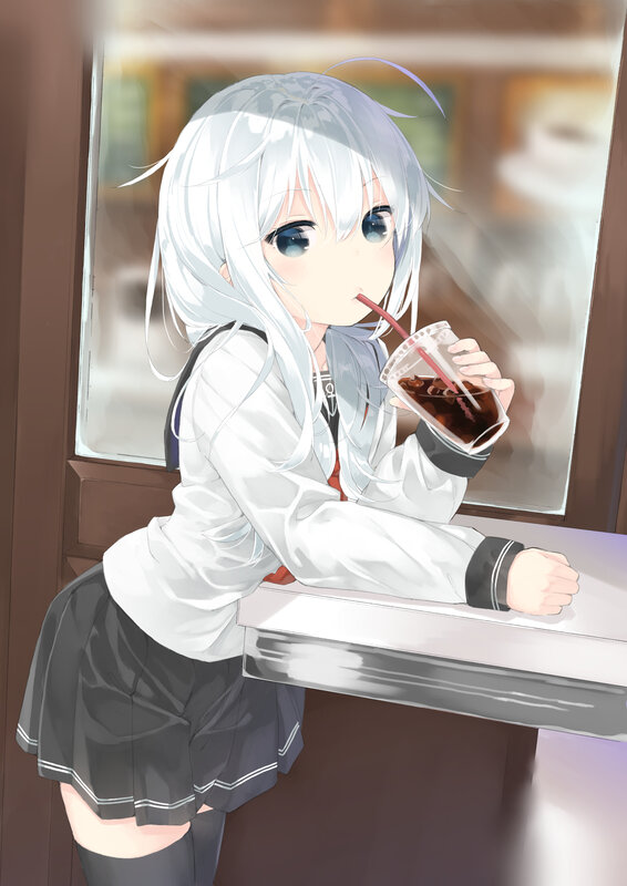 Silver-haired Girl Drinking