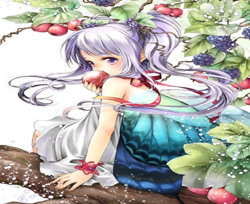 Silver-haired Girl Eating Apple
